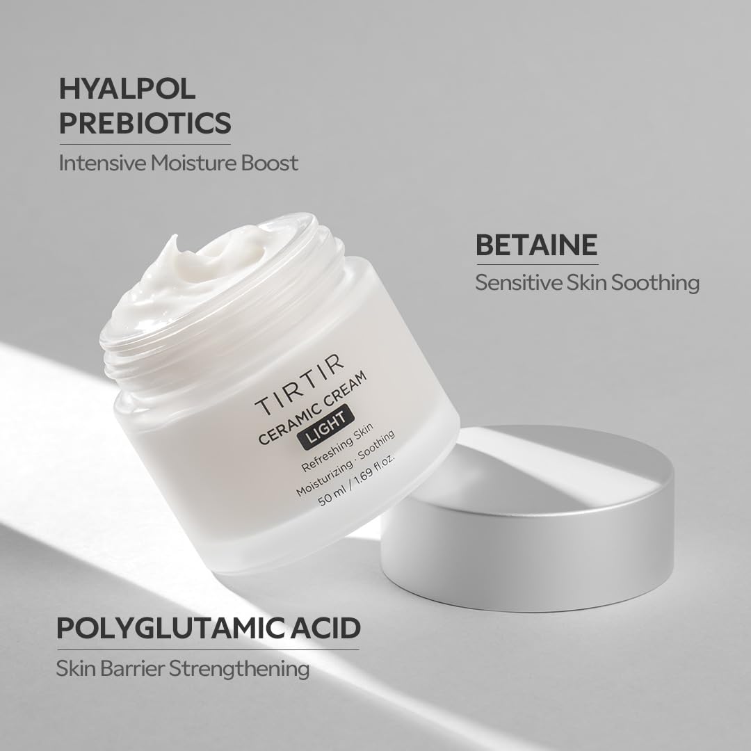 Tirtir Ceramic Cream Light | Deep Moisturizer For Glass Skin, Polyglutamic Acid, Centella Asiatica Extract, Skin Barrier, Lightw