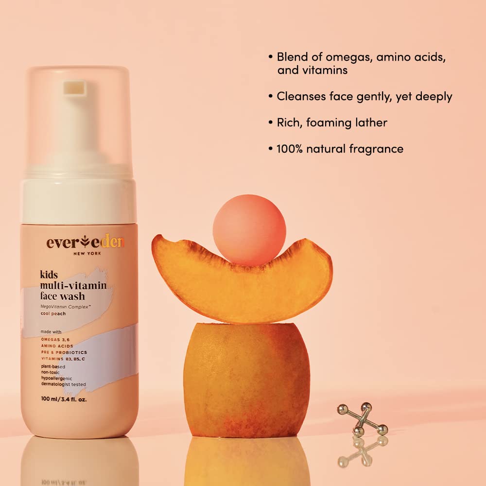 Evereden Kids Face Wash: Cool Peach, 3.4 fl oz. | Plant Based and Natural Kids Skin Care | Non-toxic and Organic Ingredients | M