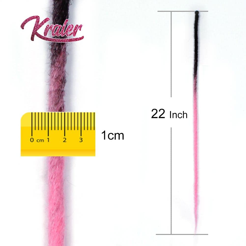 Kraler 24'' Thick Dreadlock Extensions, 20 Strands 1cm Width SE Ombre Pink Crochet Dreadls Extensions of Synthetic Hair Hip Hop