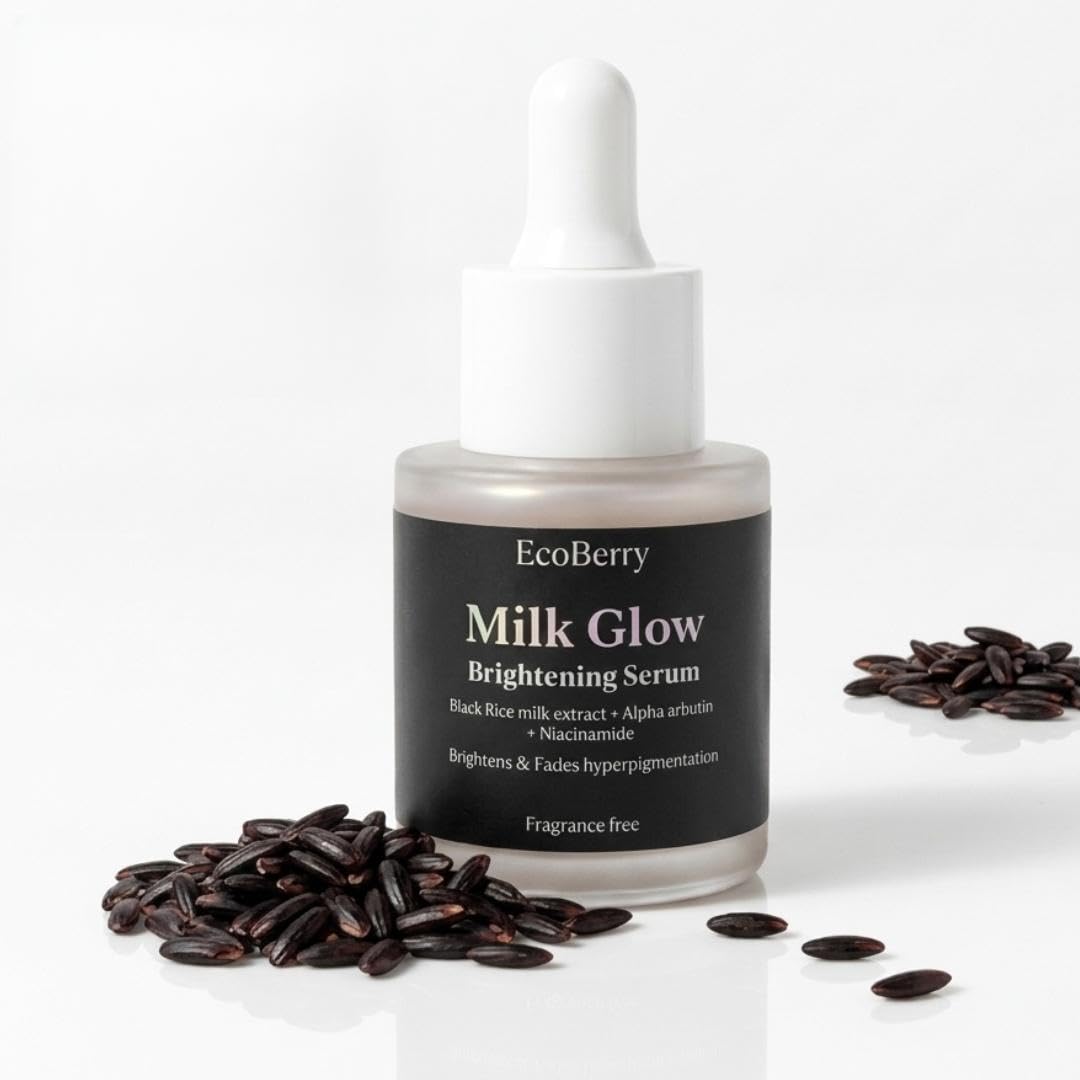 Ecoberry Milk Glow Brightening Serum With Black Rice Extract, Alpha Arbutin, Hyaluronic Acid & Niacinamide | Dark Spot & Pigment