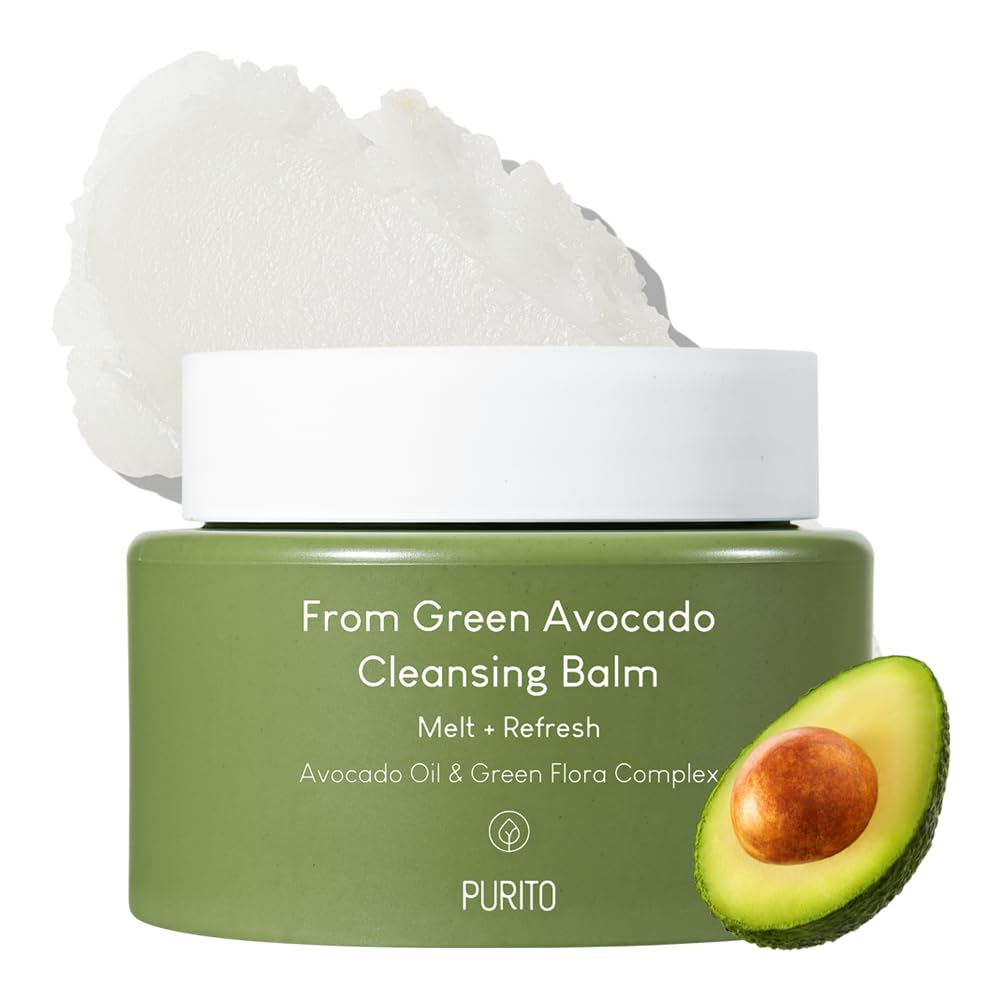PURITO From Green Avocado Cleansing Balm 100ml / 3.38 fl. oz., Melt-In Moisture with Avocado Oil, Vegan, Cruelty-Free, Suitable 