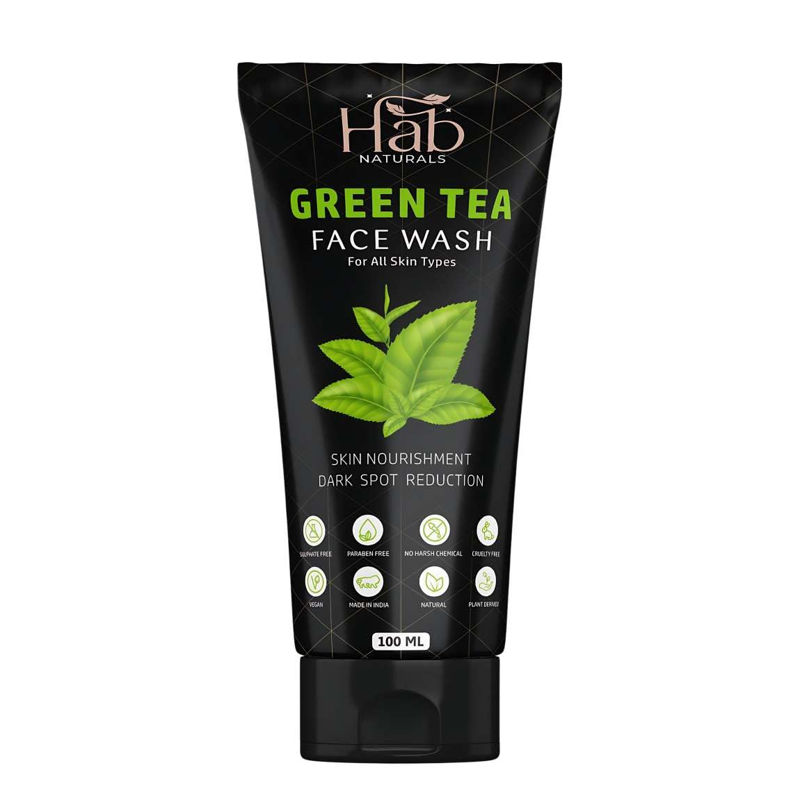 Hab Naturals Green Tea Face Wash  100Ml | Refreshes & Rejuvenates Skin | Unclogs Pores | Reduces Acne Spots & Dark Spots | Para