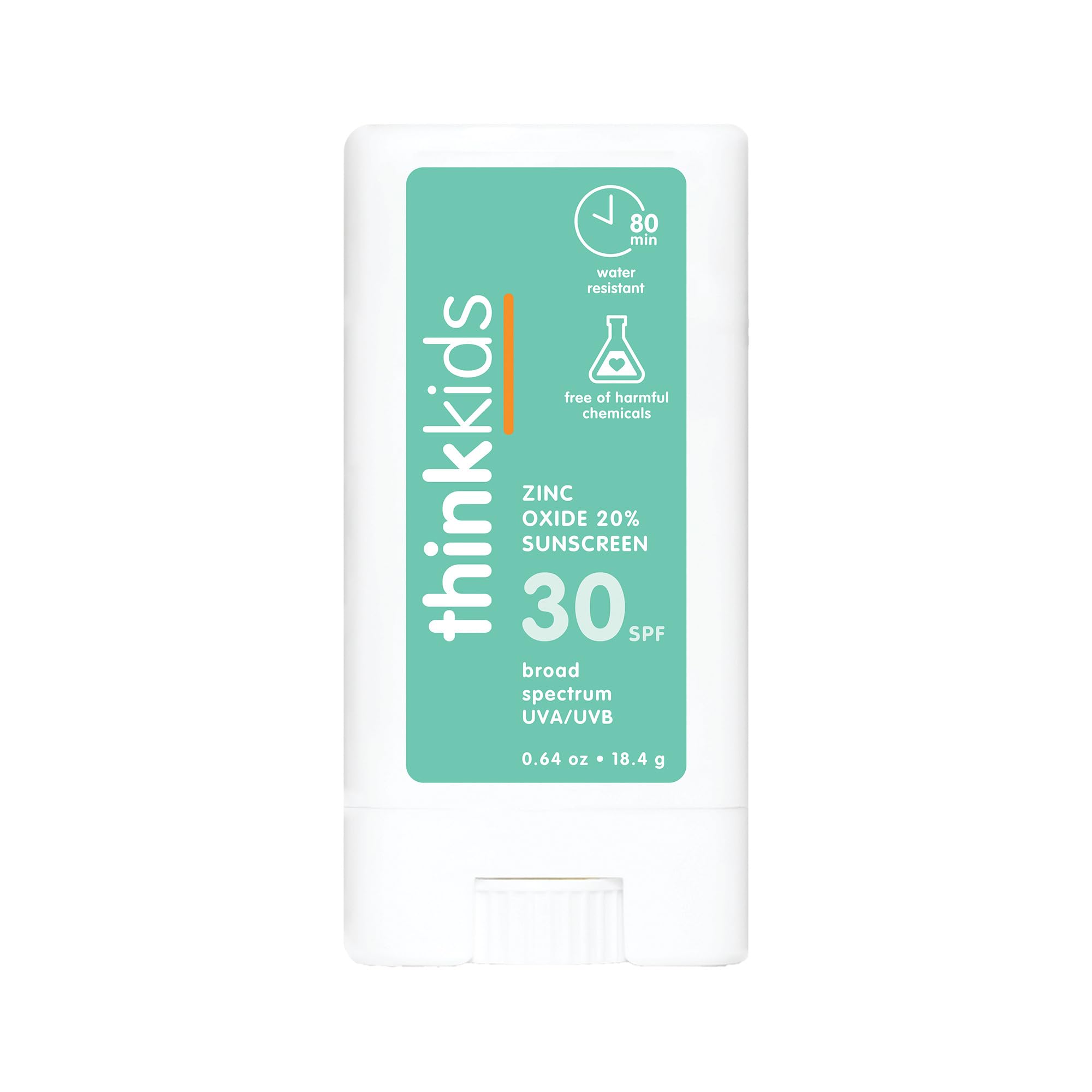 Thinksport Kids Spf 30 Mineral Sunscreen Stick, 0.64 Oz, Safe, Natural, Water Resistant Reef Safe Sunscreen For Children, Broad