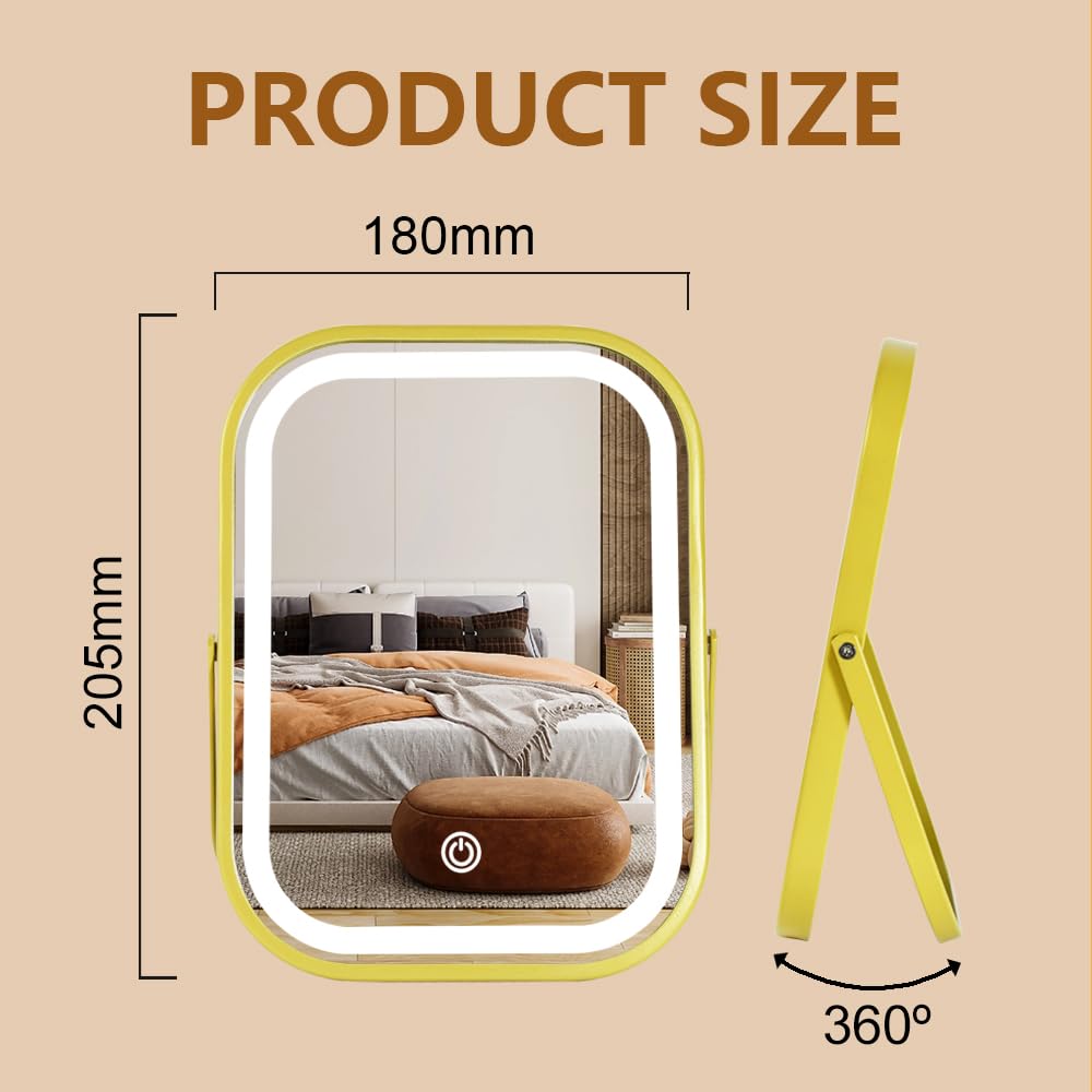 Yekkopt Rechargeable Vanity Mirror With Lights, Lighted Makeup Mirror With Lights,Portable Travel Desk Mirror With Lights, Smart