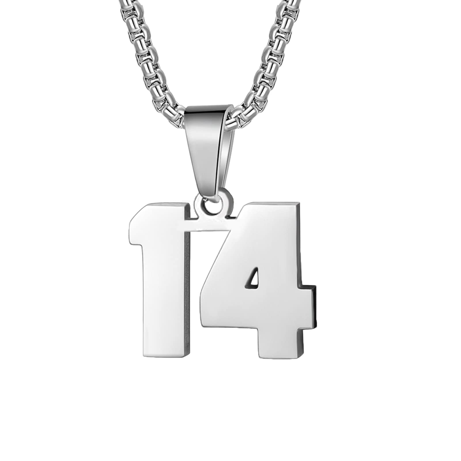 Number Necklaces Personalized Necklaces Silver Initial Number Pendant Stainless Steel Chain Movement Necklaces for Men Women (14