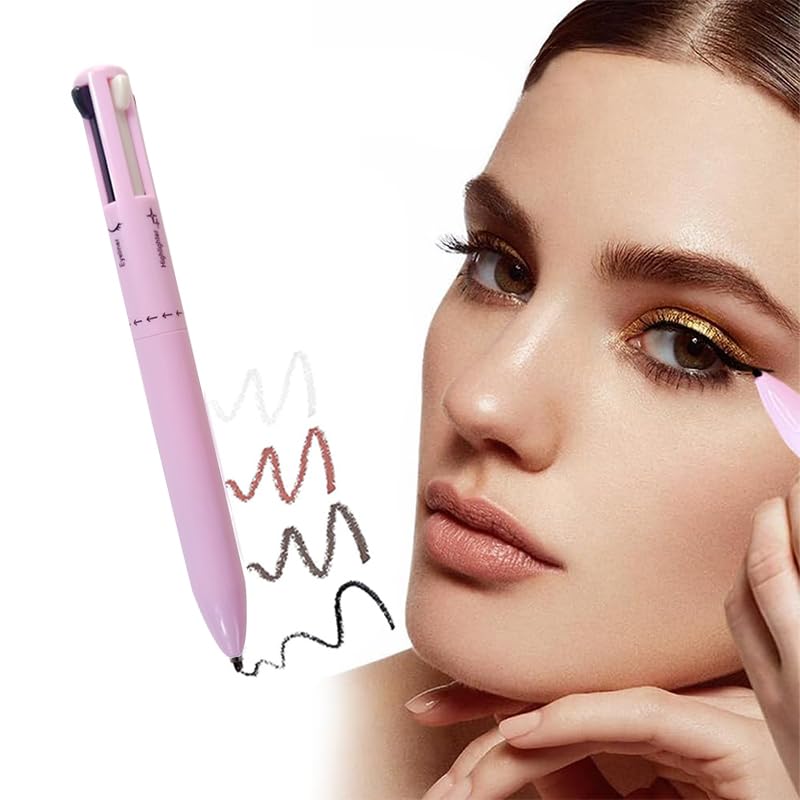 Veronni 4 In 1 Makeup Pen,4 Colors Multi-Function Makeup Beauty Pen,Portable Eyebrow Eyeliner Lip Liner Highlight Eye Makeup Pen