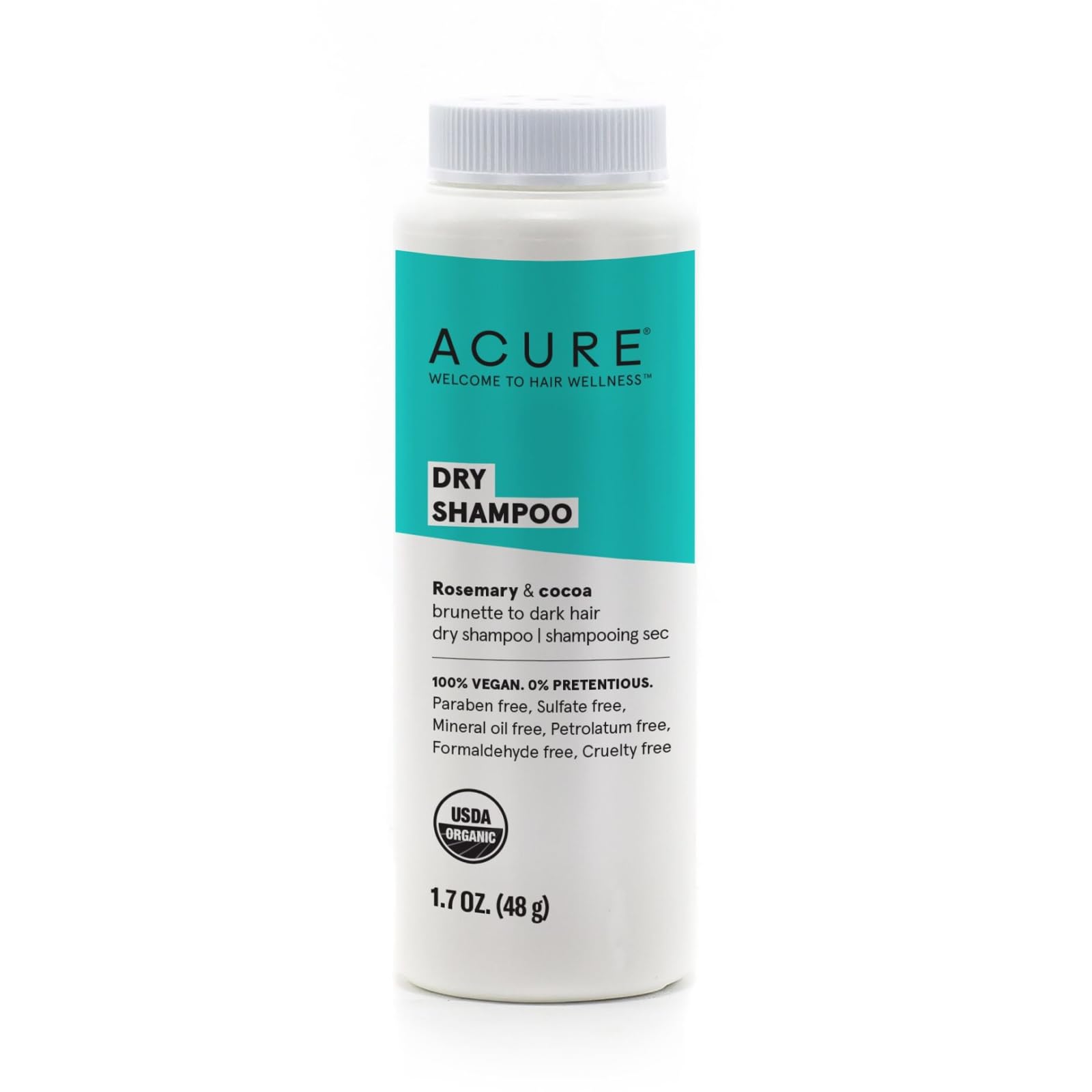 Acure Dry Shampoo - Brunette To Dark Hair | 100% Vegan | Certified Organic | Performance Driven Hair Care | Cocoa & Rosemary - A