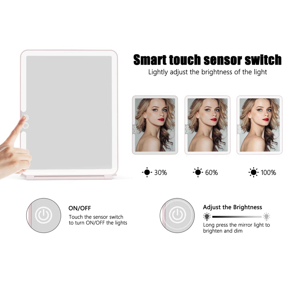 Weily Portable Travel Makeup Mirror With 72 Led Lights, Touch Screen Three Colors Dimmable Lighted Mirror, 2000 Mah Usb Recharge