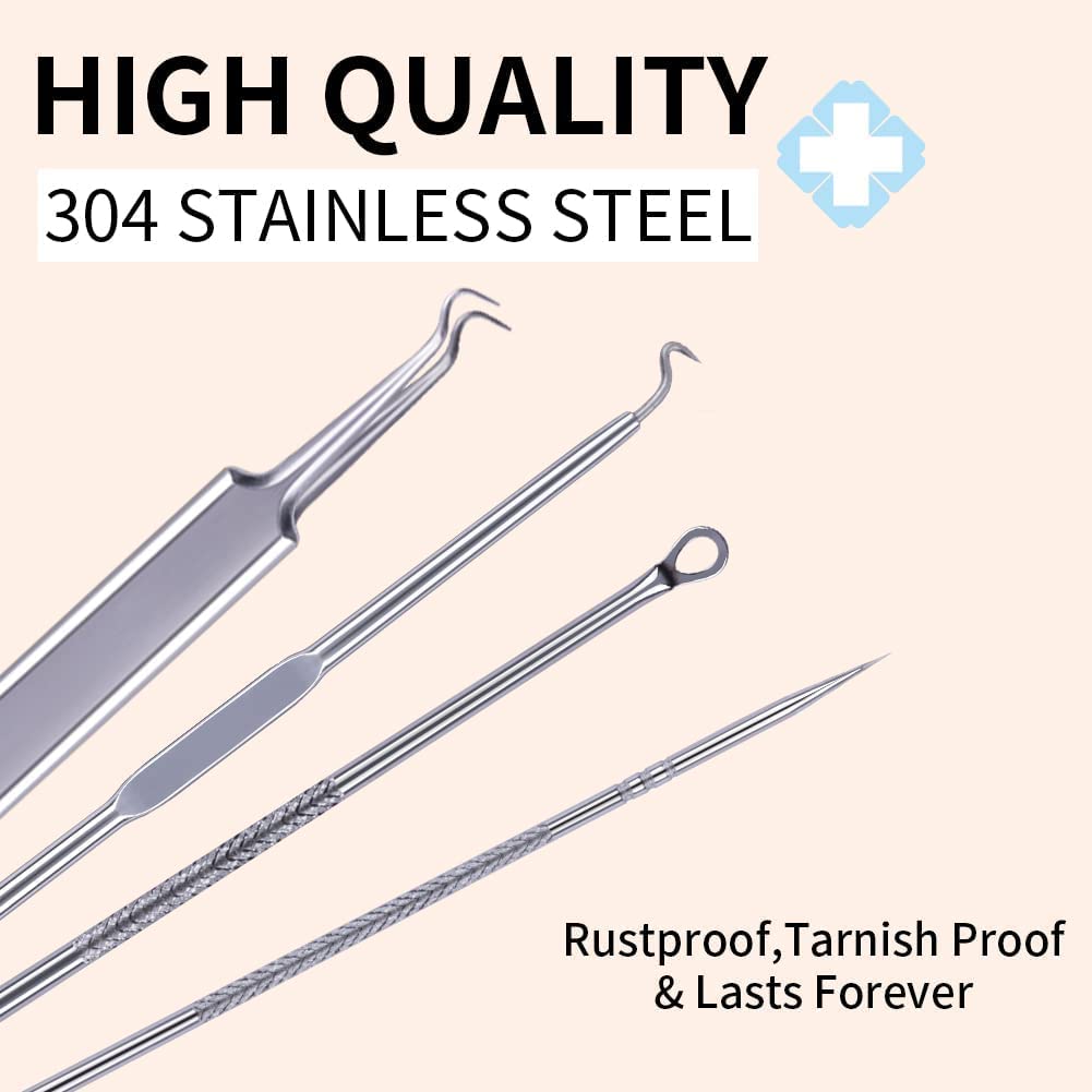 DUcare Backhead Remover 4pcs Professional Spot Pimple Popper Tool Kit Comedone Extractor Tweezers for Remove Zit Acne with Case