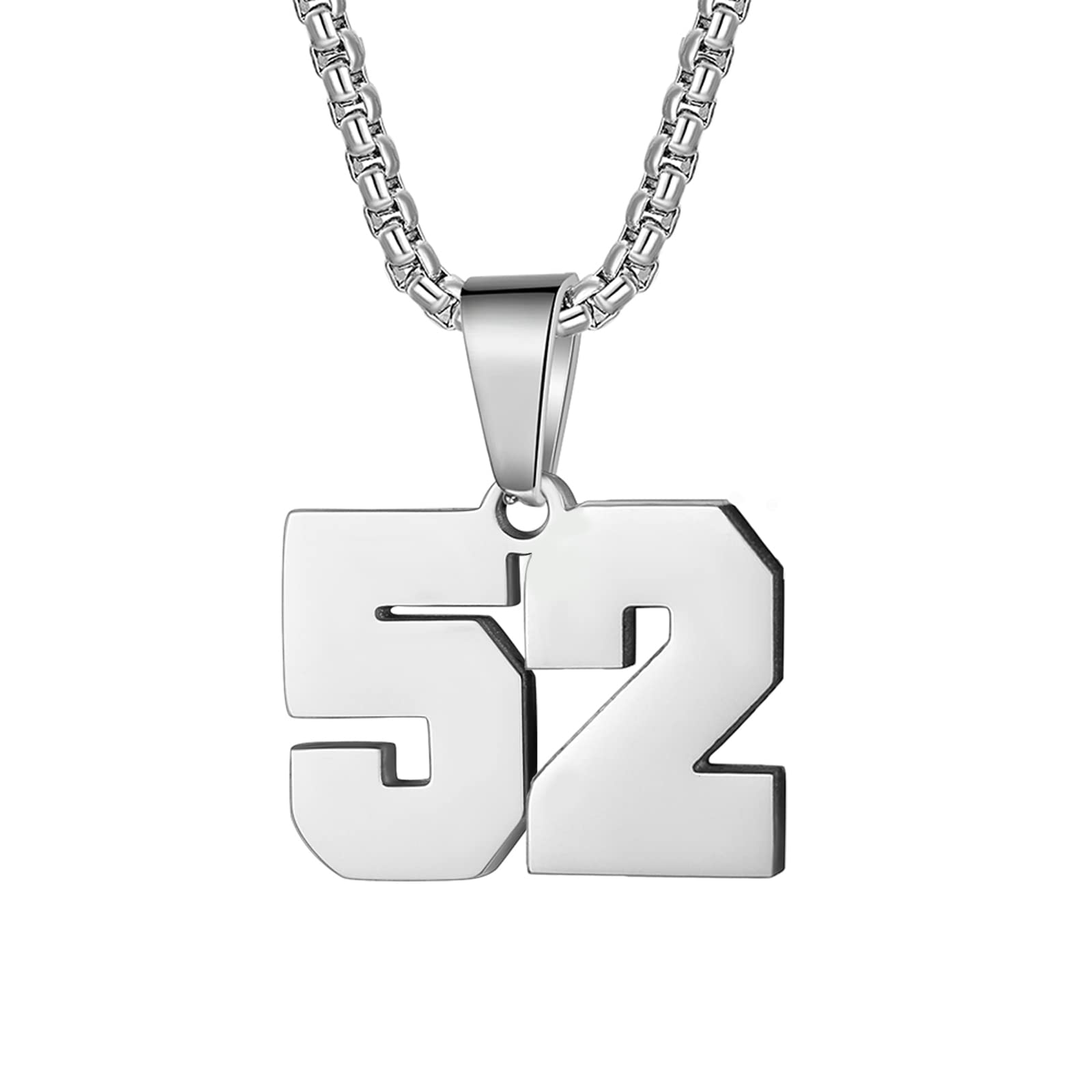 Number Necklaces Personalized Necklaces Silver Initial Number Pendant Stainless Steel Chain Movement Necklaces for Men Women (52