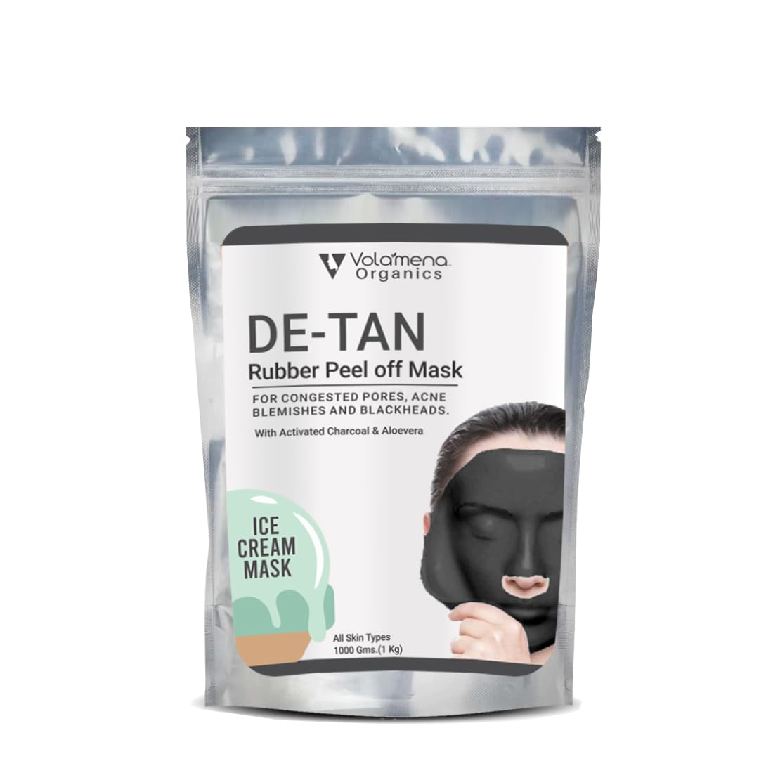 Volamena Organics DeTan Rubber Peel Off Mask With Activated Charcoal & Aloevera For Revome Tan & Dark Spots, 1000 Gm