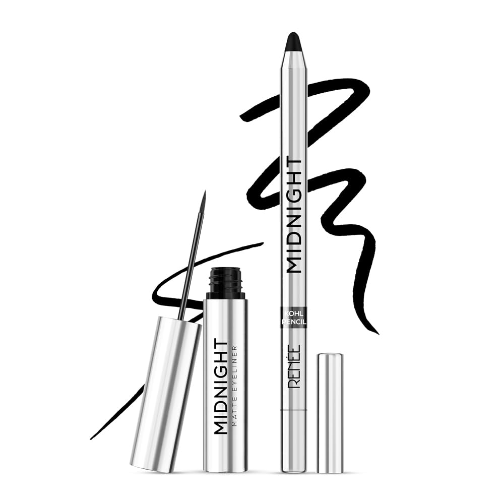 Renee Pencil Matte Midnight Duo | Kajal + Eyeliner | Darkest Black | Long Lasting | Smudge-Proof | Waterproof Formula | One-Swip