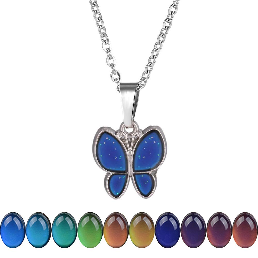 FM FM42 Temperature Sensing Color Changing Butterfly Pendant Necklace with 19.29  Stainless Steel Rolo Chain (Butterfly-2) ZN130