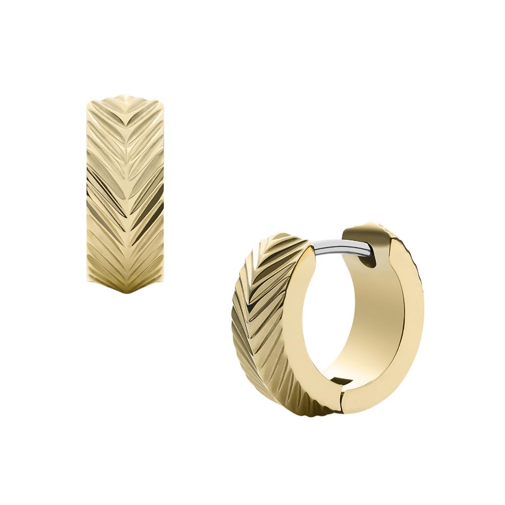 Fossil Women's Sadie Linear Texture Stainless Steel Huggie Hoop Earrings, Color: Gold (Model: JF04116710)