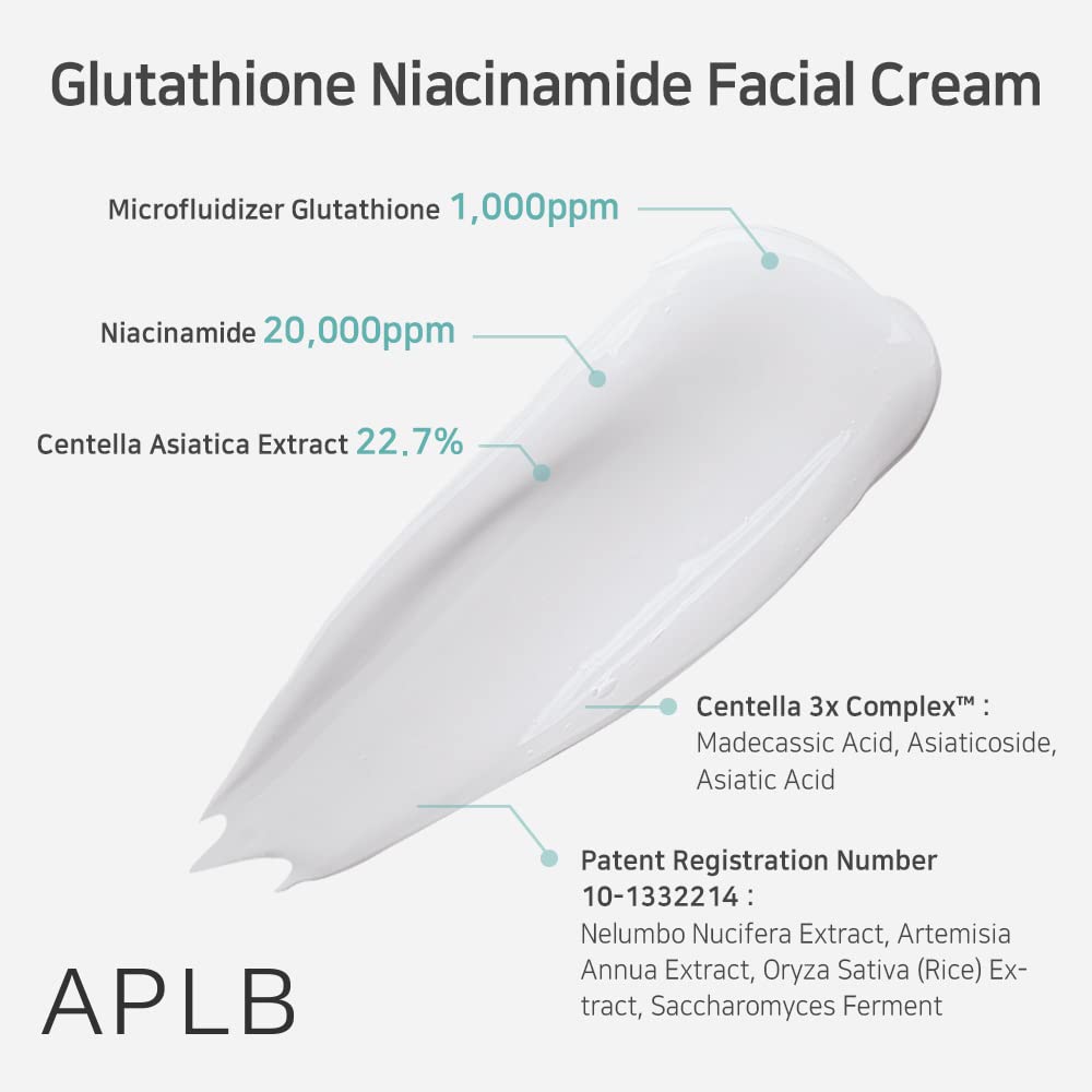 Aplb Glutathione Niacinamide Facial Cream | Lipo Gluta Niac Cen 24.8% 1.86 Fl.Oz/Korean Skincare, Deep Hydration, Niacinamide, I