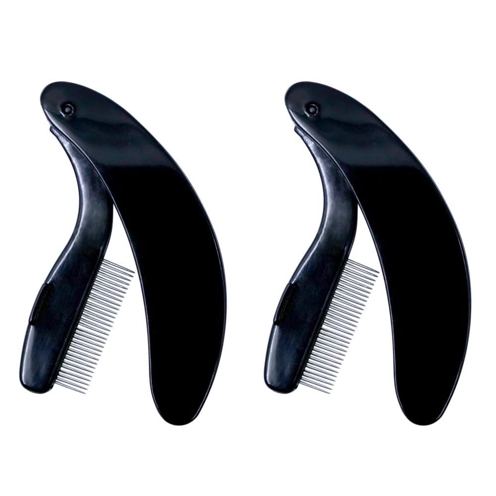 G2Plus 4Pcs Folding Eyelash Comb, Eyebrow Comb Metal Teeth, Eyelash Separator Comb, Eyelash Brush And Comb, Professional Tool Fo