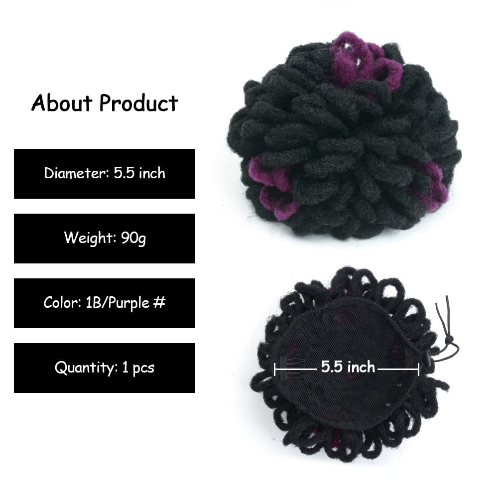 Yinmei Baibian Purple Dreadlock Bun Faux Locs Drawstring Ponytail Dread Loc Petal Buns Curly Colored Afro Puffs Braided Hair Ext