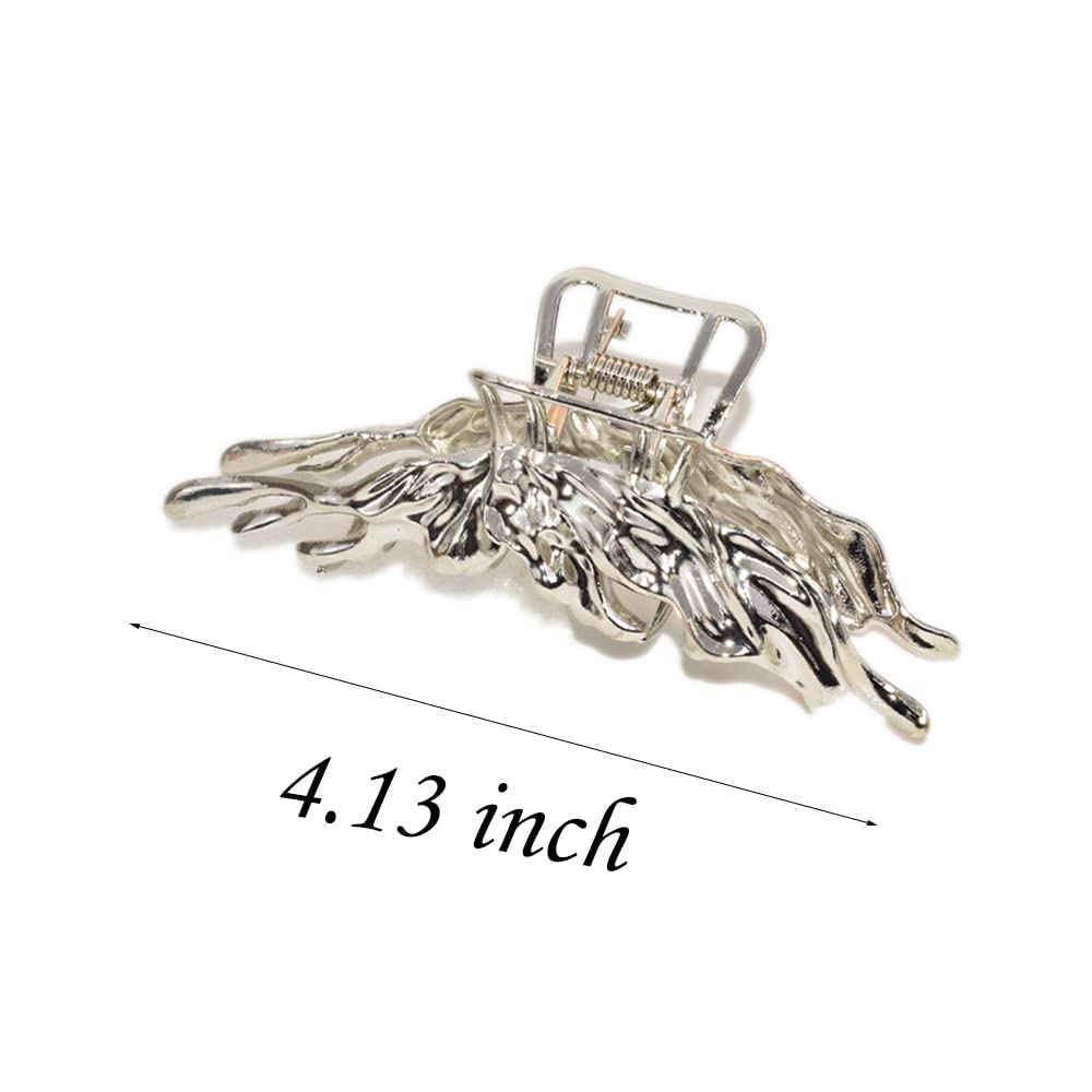 2 Pcs Large Metal Hair Claw Clips - Personality Nonslip Silver Hair Clamps,Perfect Jaw Hair Clamps For Women And Thinner-Thick H