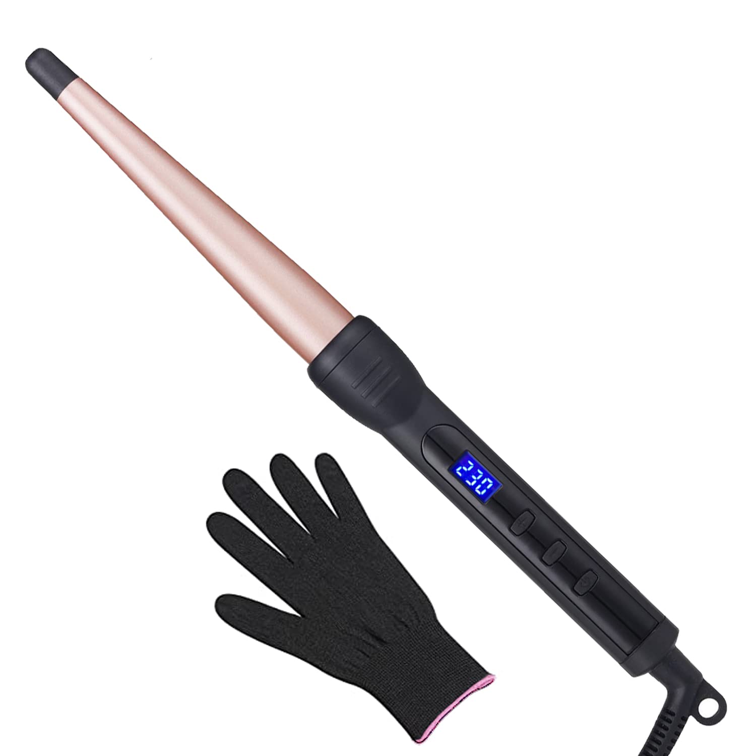 Curling Wand, Professional Ceramic 1/2-1 Inch Tapered Hair Curling Iron, Lcd Display With 14 Heat Setting (100C To 230C), Dual V