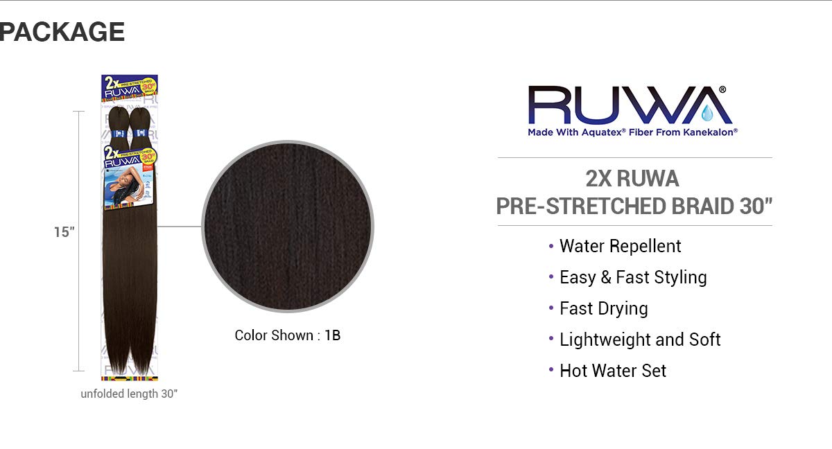 Sensationnel Pre-Stretched Ruwa Braids Hairextension - Yaki Texture Water Repellent Kanekalon Aquatex High Heat Synthetic Braidi