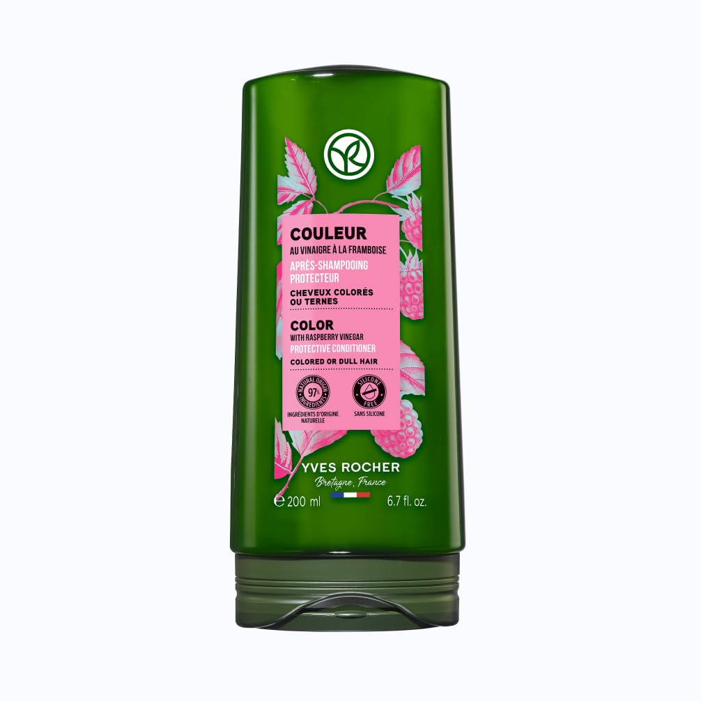 Yves Rocher Raspberry Vinegar Protective Shine Conditioner for Blonde & Light Hair, Lightweight Color Protection with Calendula 