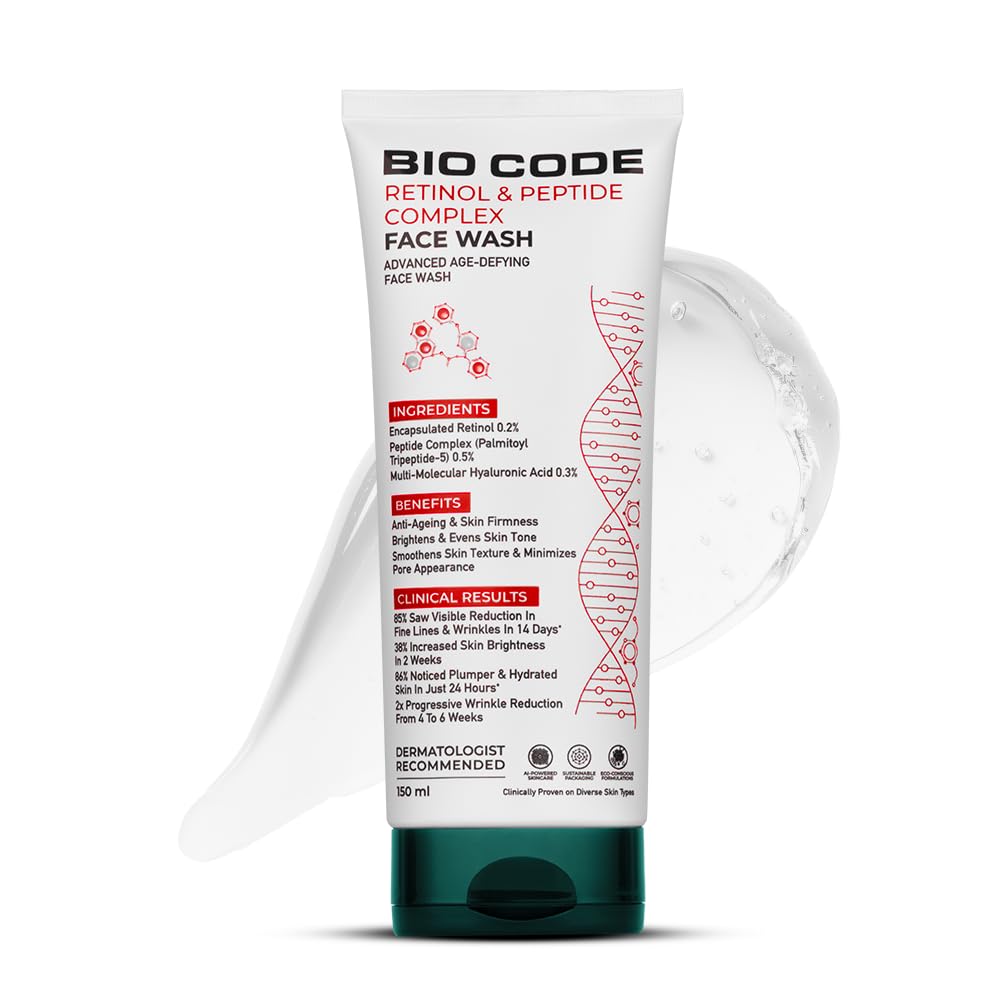 Bio Code 0.2% Encapsulated Retinol Anti-Ageing Face Wash (150Ml) - With 0.5% Peptide Complex & 0.3% Multi-Molecular Hyaluronic A