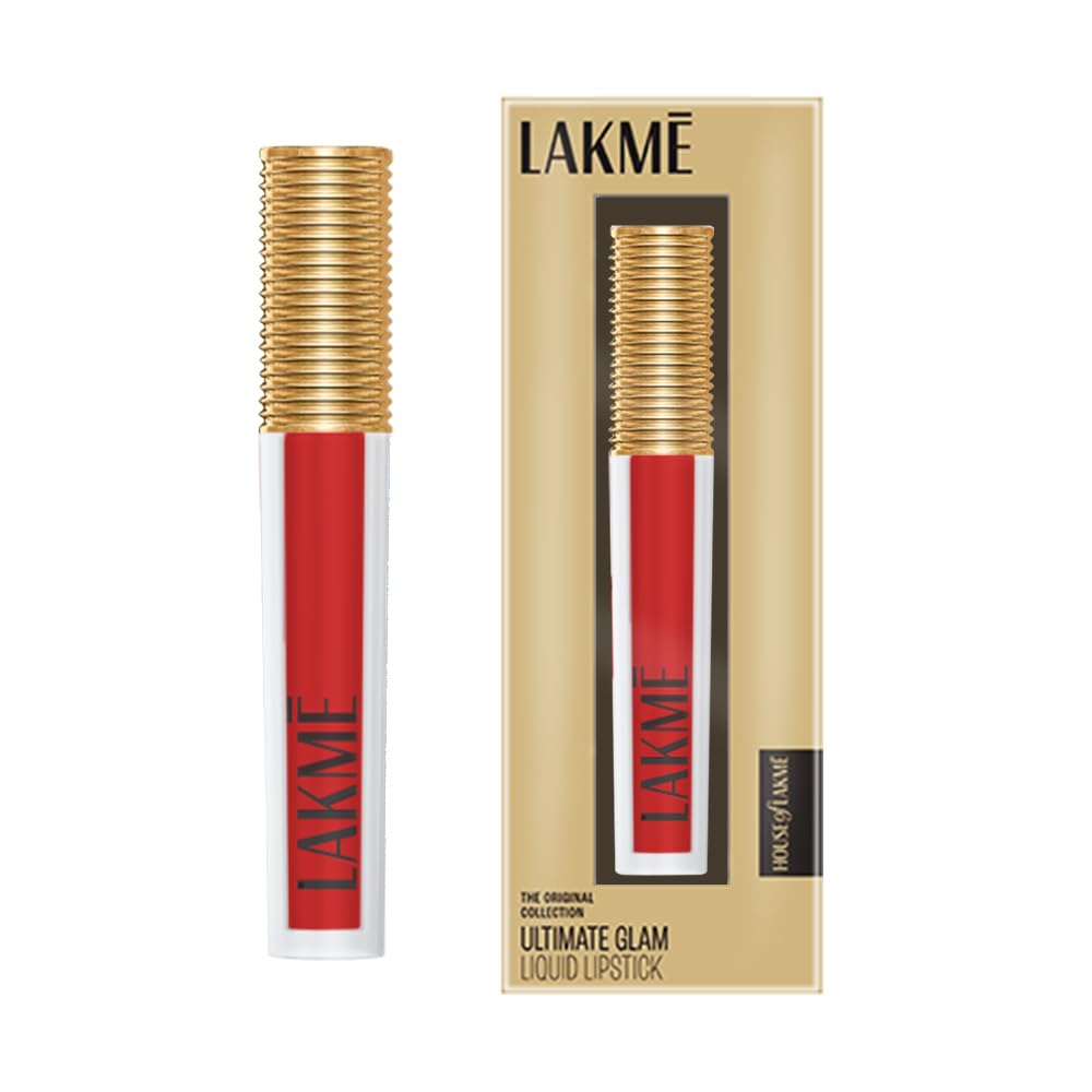 Lakme Ultimate Glam Liquid Lipstick, Red Reviva | Moisturising Matte |Blurs Lip Lines | Non Sticky Formula | Intense Color Payof