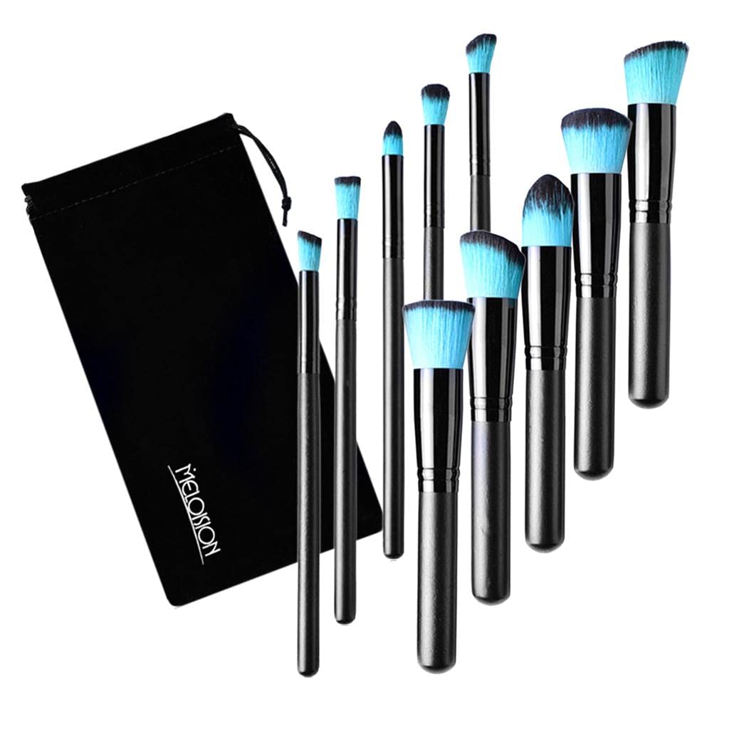Enakshi 10 Pcs Makeup Brush Set Professional Wood Handle Kabuki Foundation Blending Blush Concealer Eye Face Liquid Powder Cream