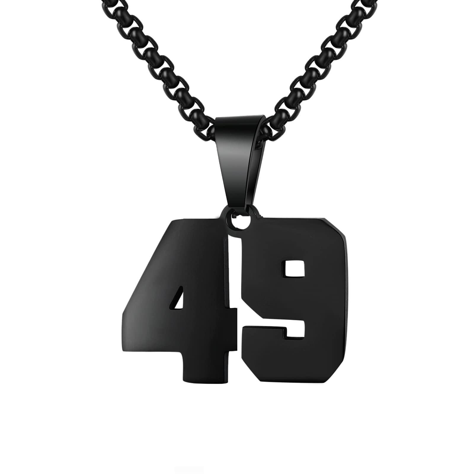 Number Necklaces Personalized Necklaces Black Initial Number Pendant Stainless Steel Chain Movement Necklaces for Men Women (49)