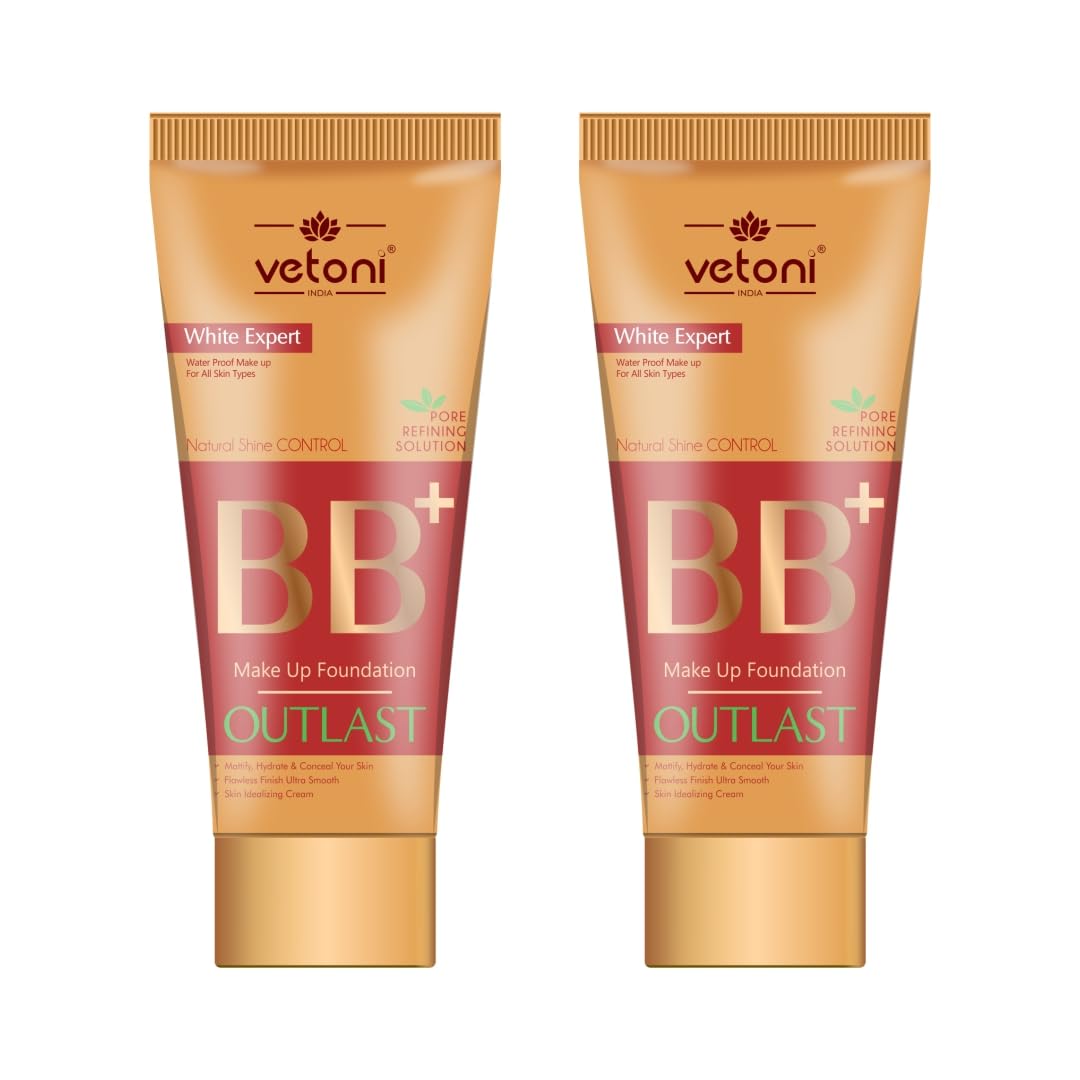 Vetoni Outlast Liquid Foundation Bb+ Cream, 3In1 Foundation + Moisturiser + Spf 37, 24 Hr Aloe Hydration, Vitamin C, 12 Hr Lon