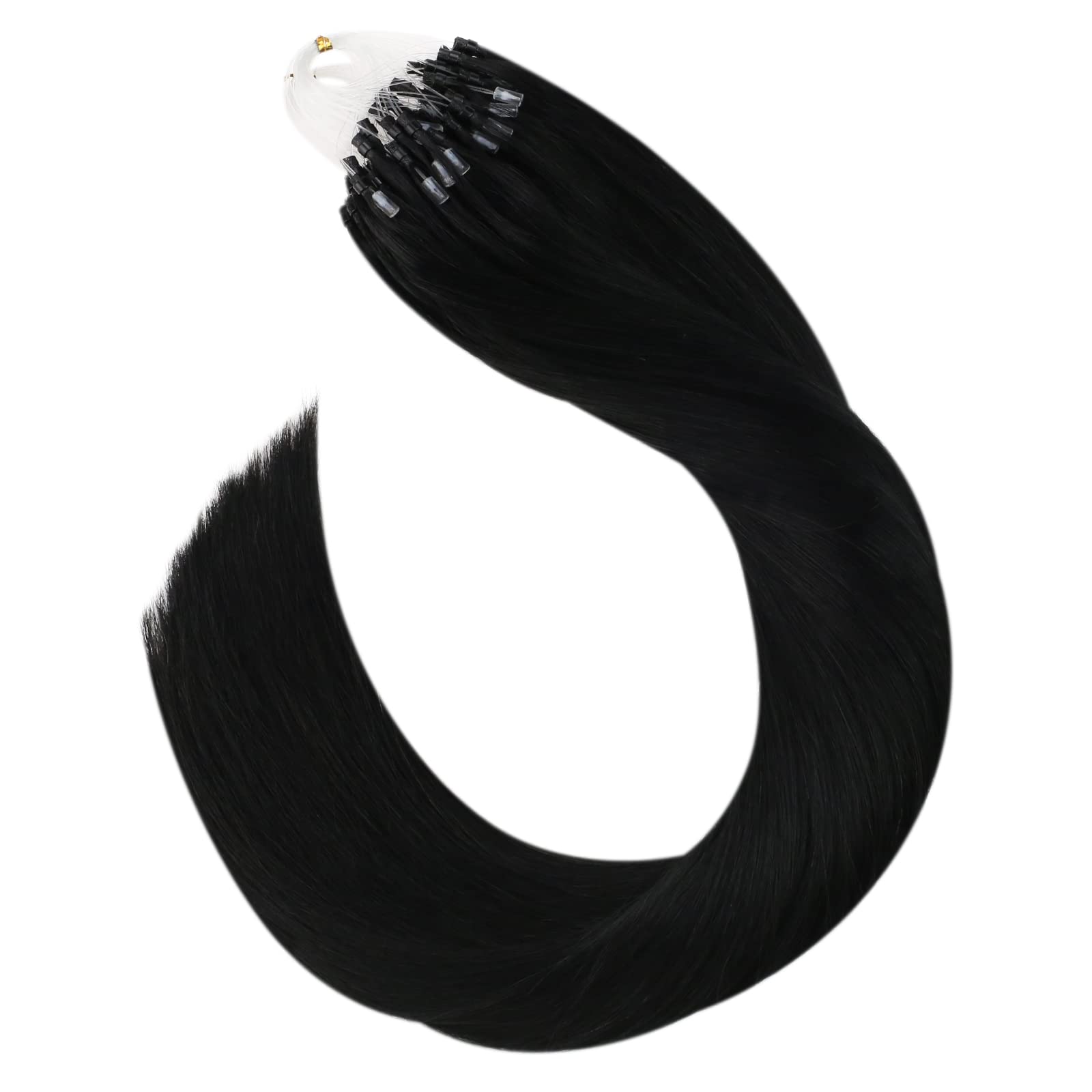 Ugeat 20 Inch Micro Loop Hair Extensions Remy Straight Hair Microlink Hair Extensions Human Hair Color #1 Jet Black Micro Beads