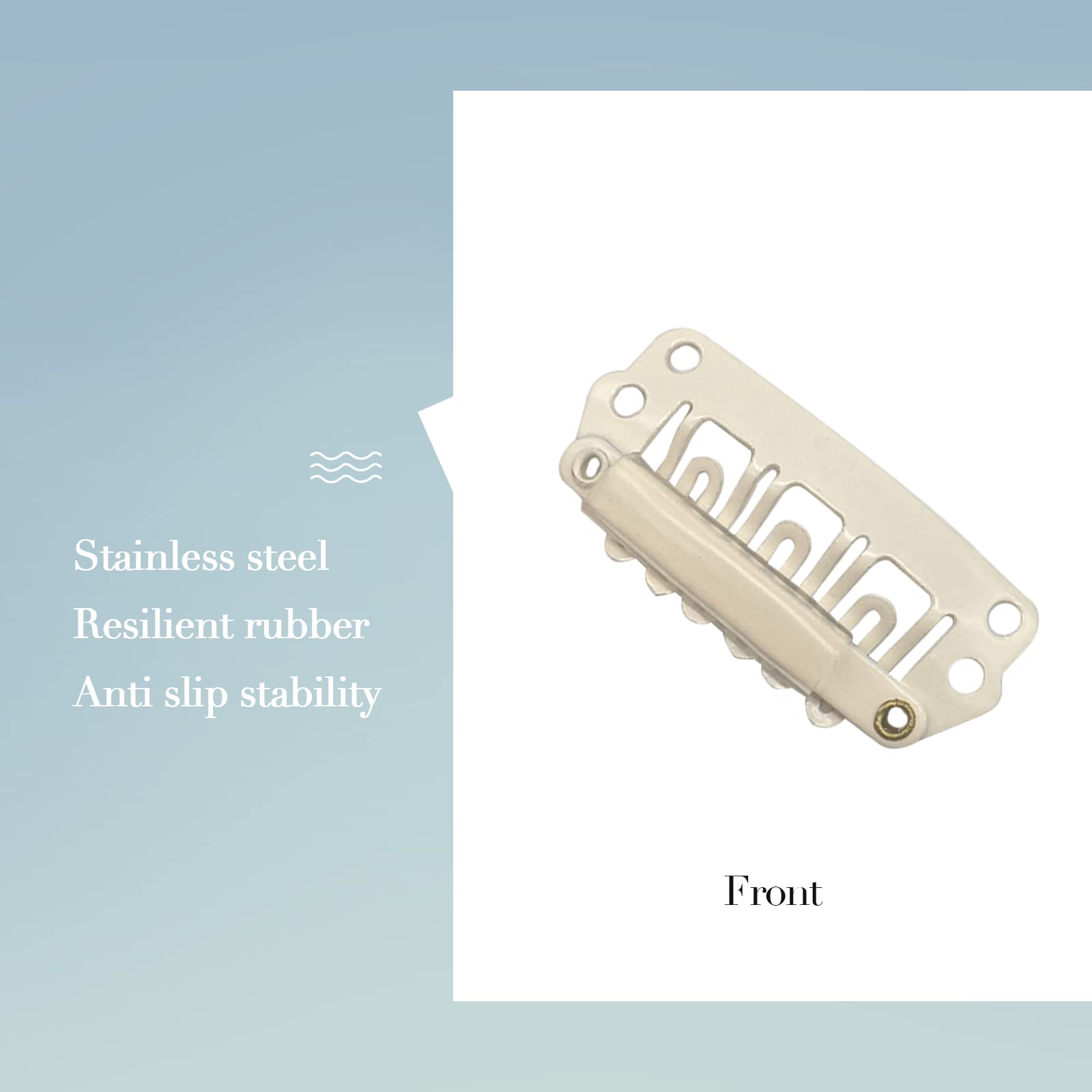 GOO GOO 2pcs Replacement Clips for Hair Extensions - Blonde Stainless Steel 28mm 6-Teeth U-Shape Snap Clips with Soft Rubber