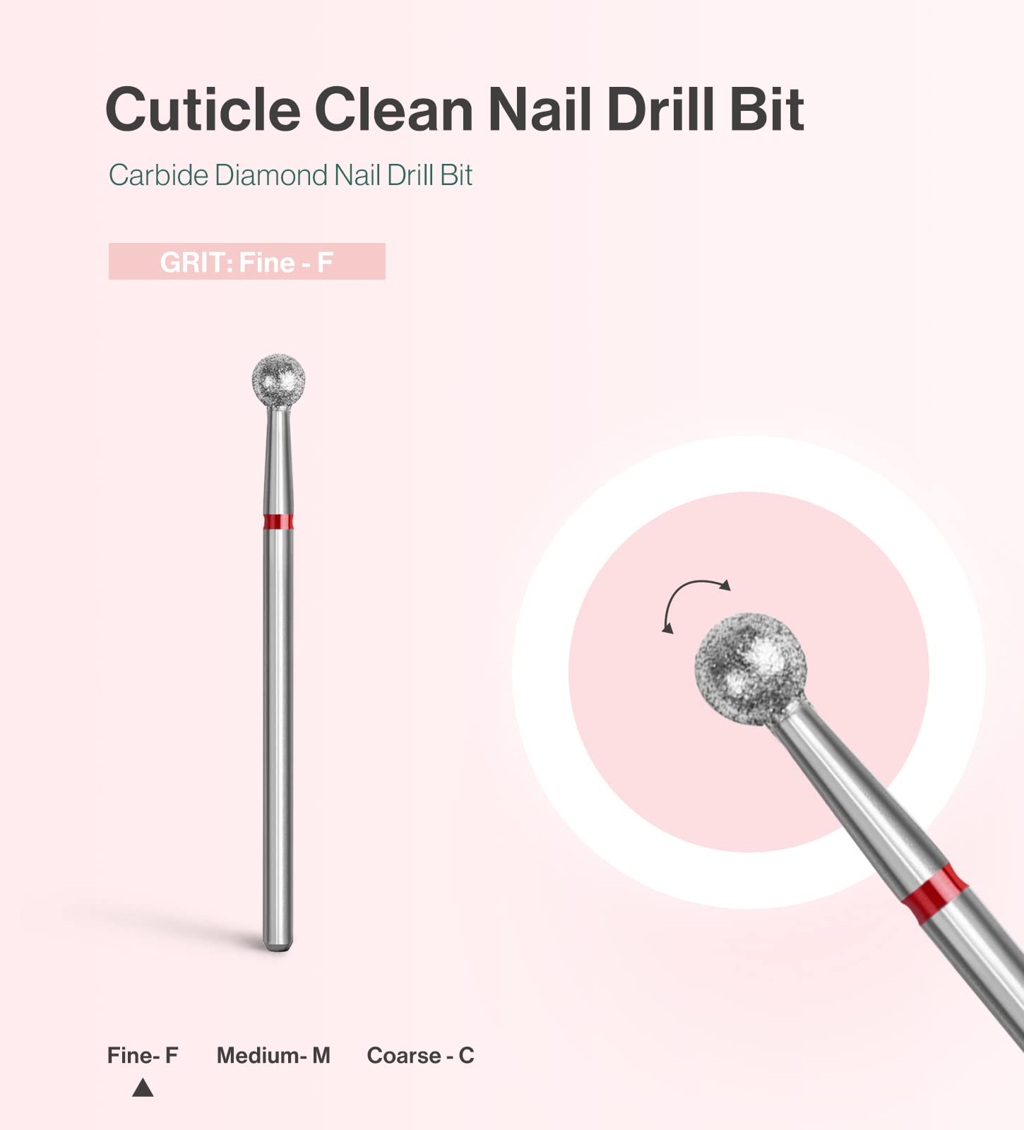 MelodySusie Ball Shape Cuticle Clean Nail Drill Bit 3/32 ' ', Professional Safety Carbide Diamond Nail Bit Nail Cleaner for Cuti