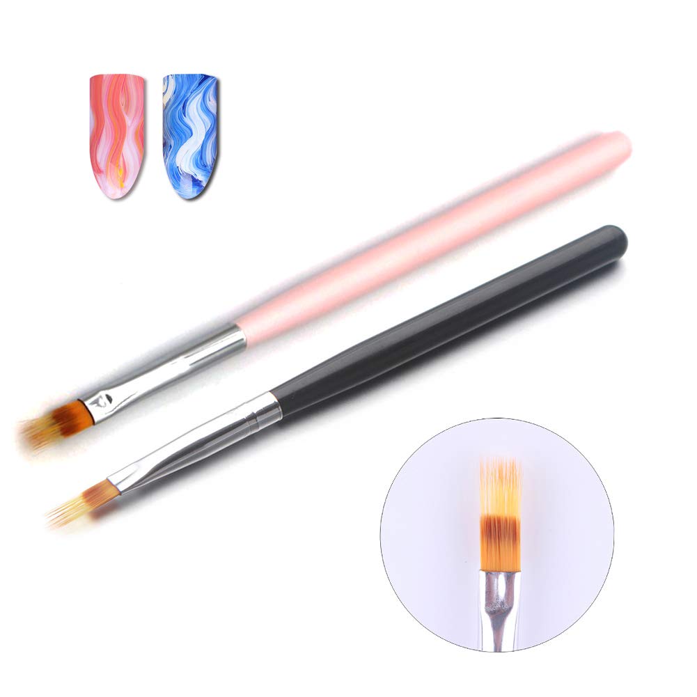 WOKOTO 2PCS Black And Pink Nail Ombre Brushes Gradient Painting Pens Brushes With Wood Handle Uv Gel Nail Art Manicure Brushes K