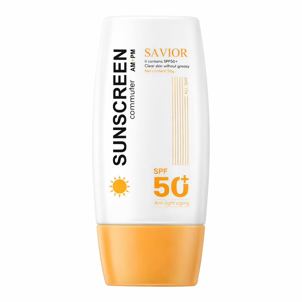SAVIOR Commuter Sunscreen SPF 50+, All Day AntiLight Aging, NonGreasy Formula, AM+PM, 50g
