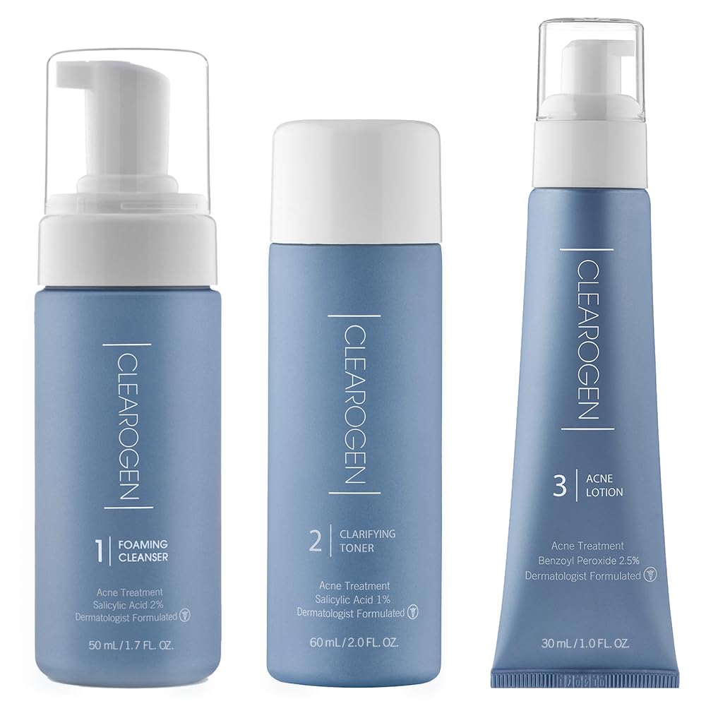 Clearogen Hormonal Acne Solution Natural Anti-DHT Ingredients Formula Benzoyl Peroxide, 1 Month Original Benzoyl Kit
