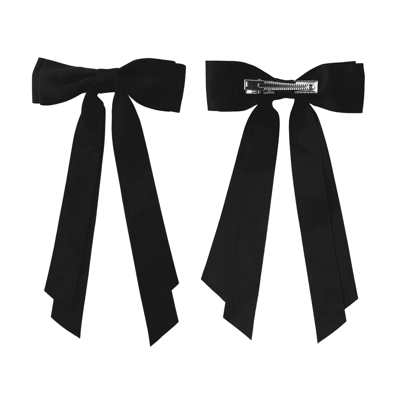 Black And White Hair Bows For Women - 2Pcs Silkly Satin Hair Ribbon Bow With Metal Clips Hair Accessories For Girls