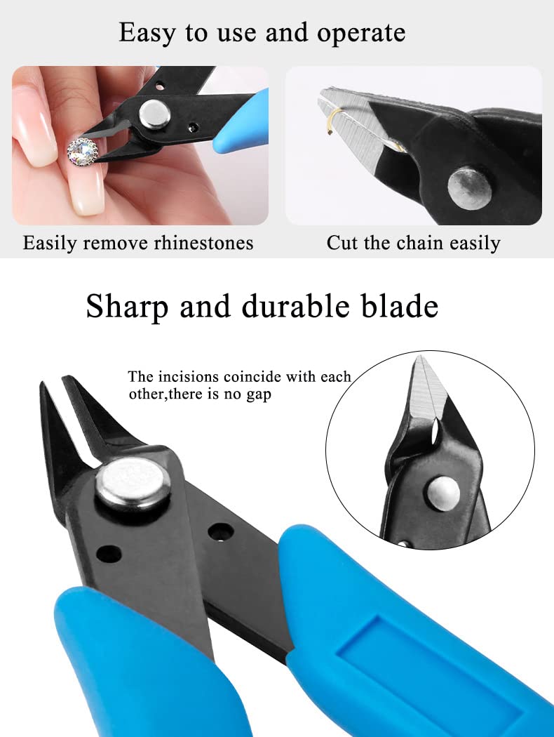 AKOAK 1 Pack Stainless Steel Nail Art Scissors, Rhinestone Remover, Metal Chain, Cutter, 5 Diagonal Pliers, Manicure Tools