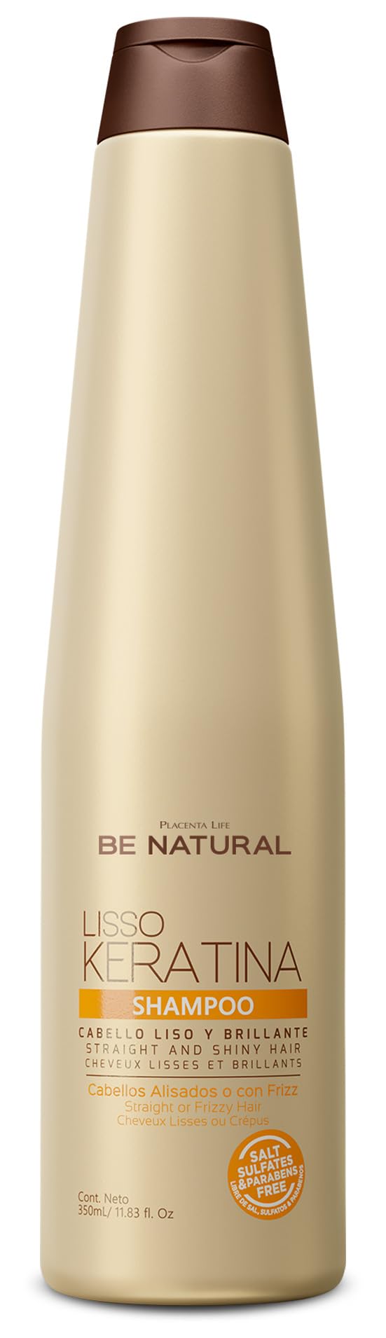 PLACENTA LIFE BE NATURAL LISSO KERATINA Shampoo with HYDROLYZED KERATIN for Straight and Shiny Hair- (350 ml/ 11.83 fl.oz)
