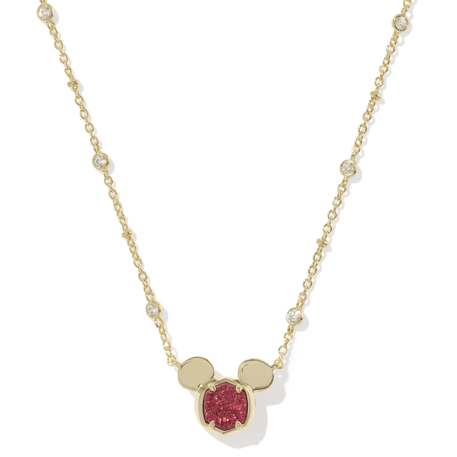 Kendra Scott x Disney 14k Gold-Plated Mickey Mouse Short Pendant Necklace in Bright Red Drusy, Fashion Jewelry for Women