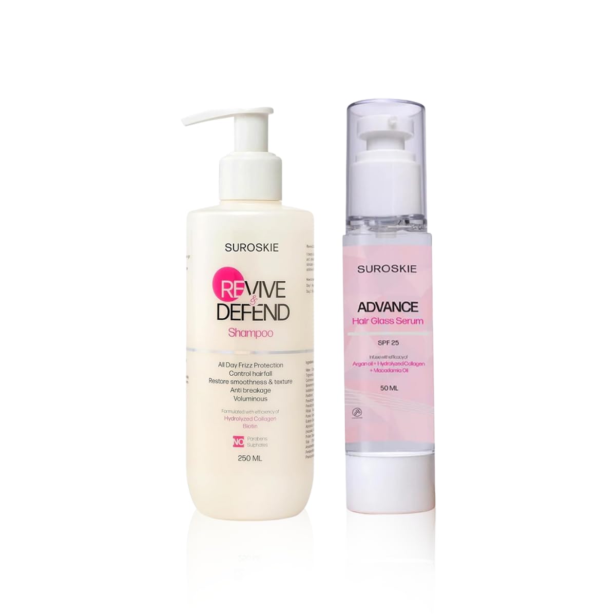 Suroskie Revive & Defend Hair Shampoo + Advanced Glass Hair Serum (250Ml +50Ml) | For Damage, Dry And Frizzy Hair | With Hydroly