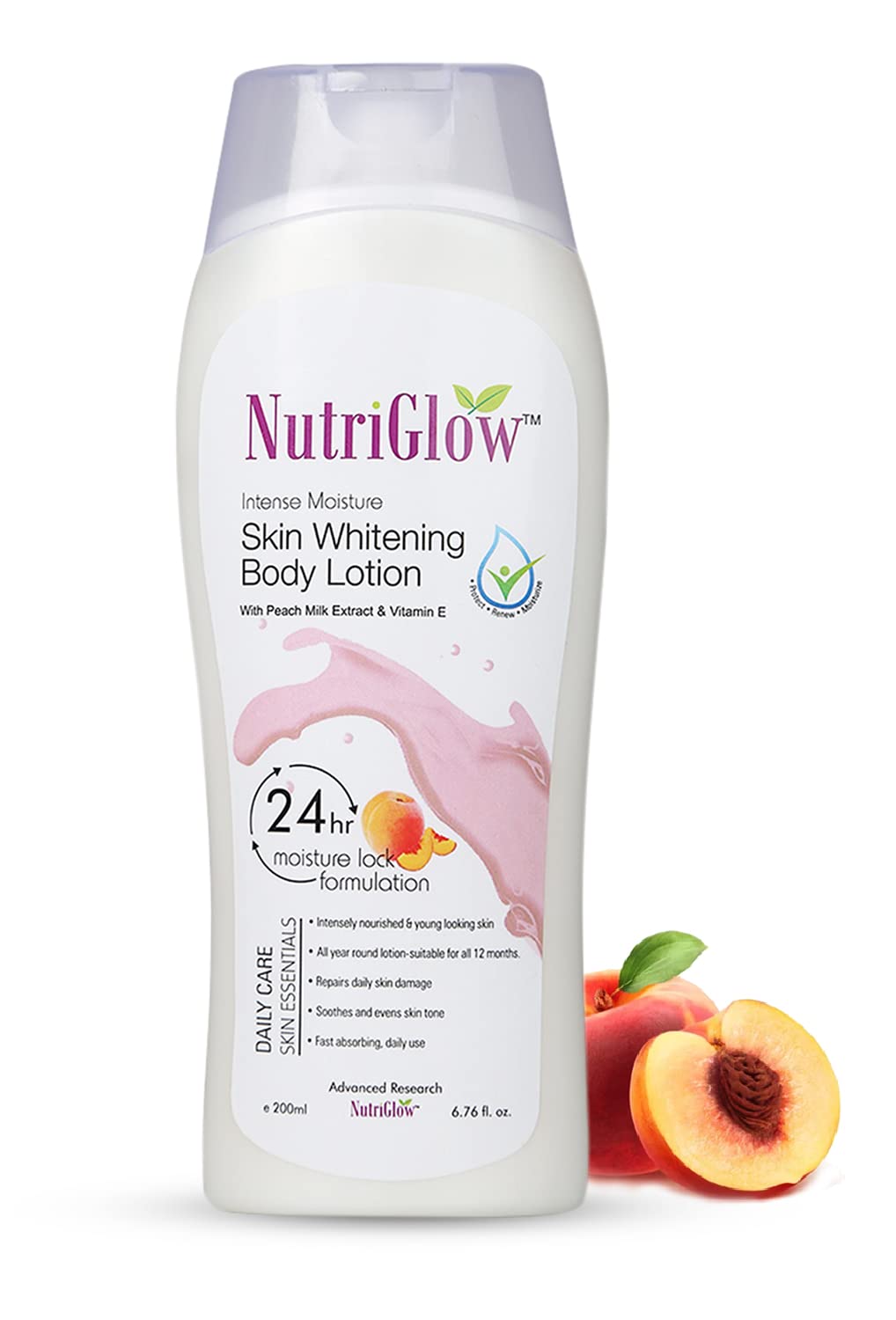 Nutriglow Intense Moisture Skin Whitening Body Lotion With Peach Milk Extracts & Vitamin E For Dry Skin, 24-Hour Moisture Lock -