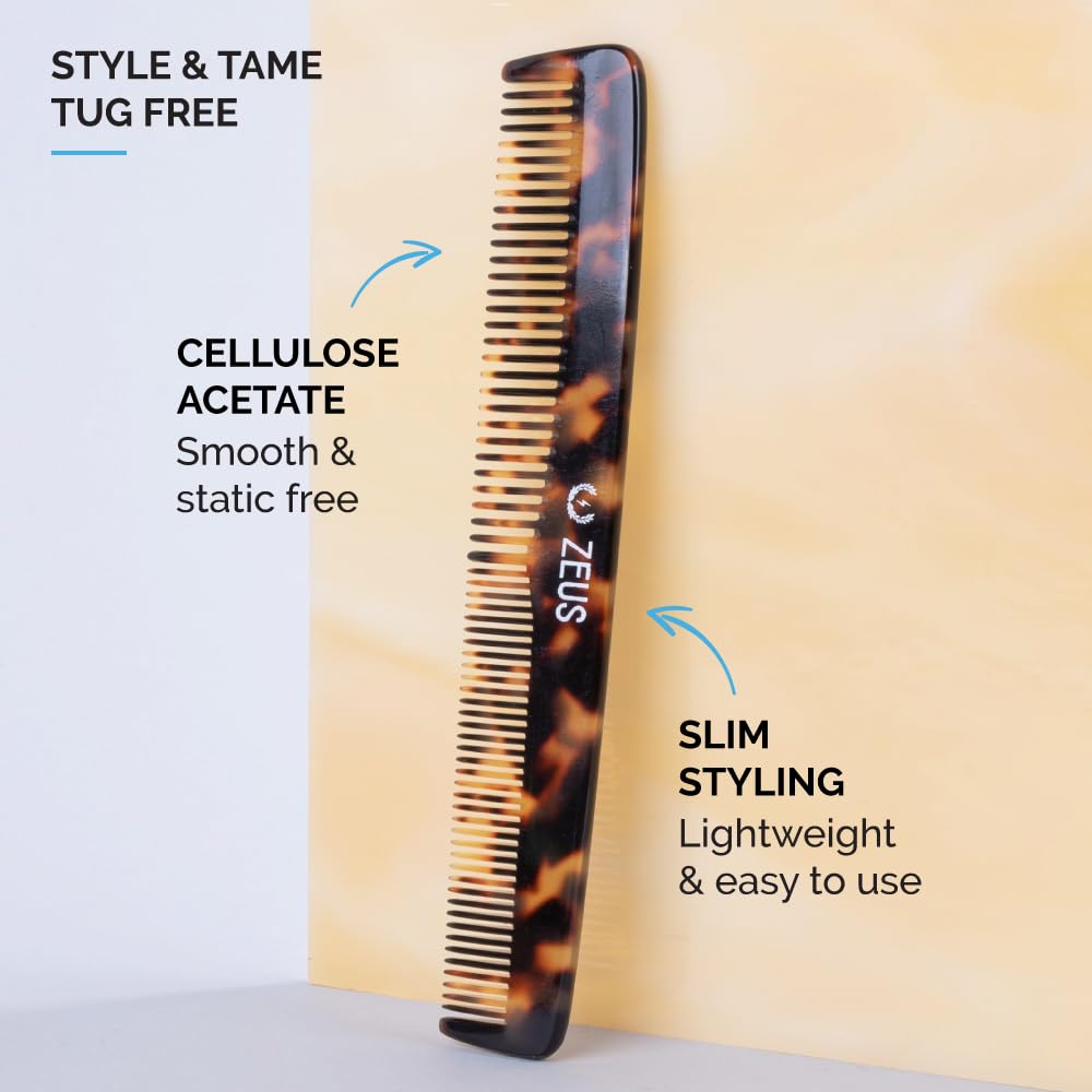 ZEUS Beard & Mustache Comb for Men, Handmade Saw-Cut Hair Comb for Untangling & Styling Beard (Traditional) V11