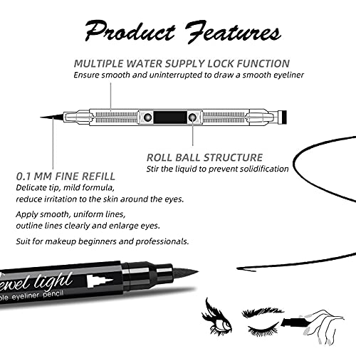 Lamuseland Eyeliner Stamp Wingliner, Waterproof Smudgeproof Liquid Eye Liner Gel Pen Set, Long Lasting Heart Black Thin Double E