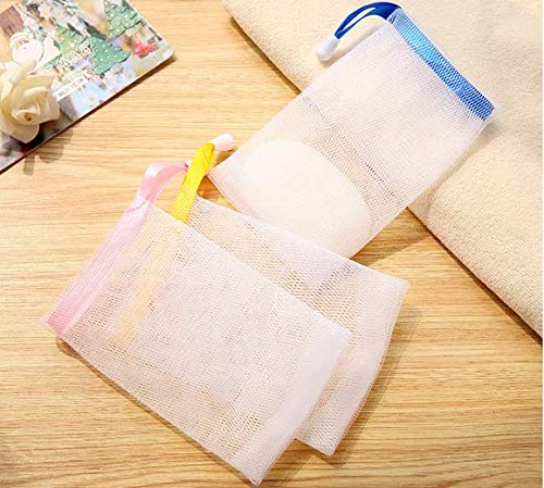 Akoak 10 Pcs Exfoliating Mesh Soap Pouch Bubble Foam Net Soap Sack Saver Pouch Drawstring Holder Bags (Color Random)