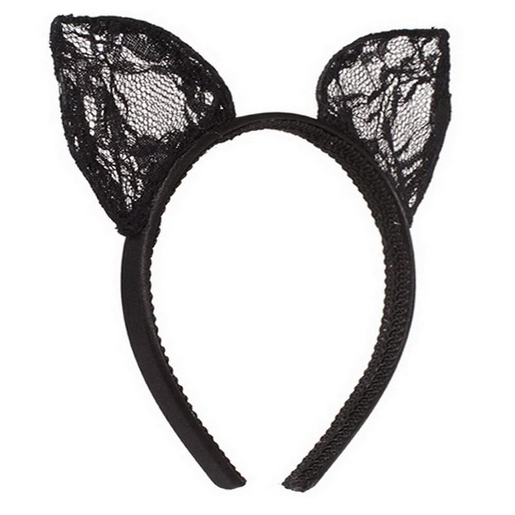 Happyupcity Black Plastic Lace Cat Ears Headband Woman Sexy Cute Fancy Dress Cat Hairband Headwear Hair Accessories for Cosplay