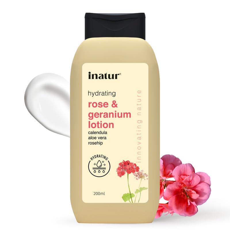 Inatur Rose & Geranium Lotion - Natural Lightweight Moisturizing Lotion | For Dry Skin | Suitable For All Skin Types | For Body 