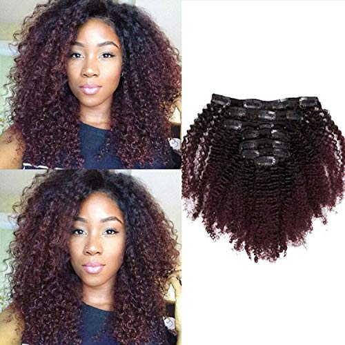 Caliee Afro Kinky Curly Clip in Human Hair Extensions Remy Natural Hair for Black Women Red Brown Blonde #1B/99j Kinky Clip ins 