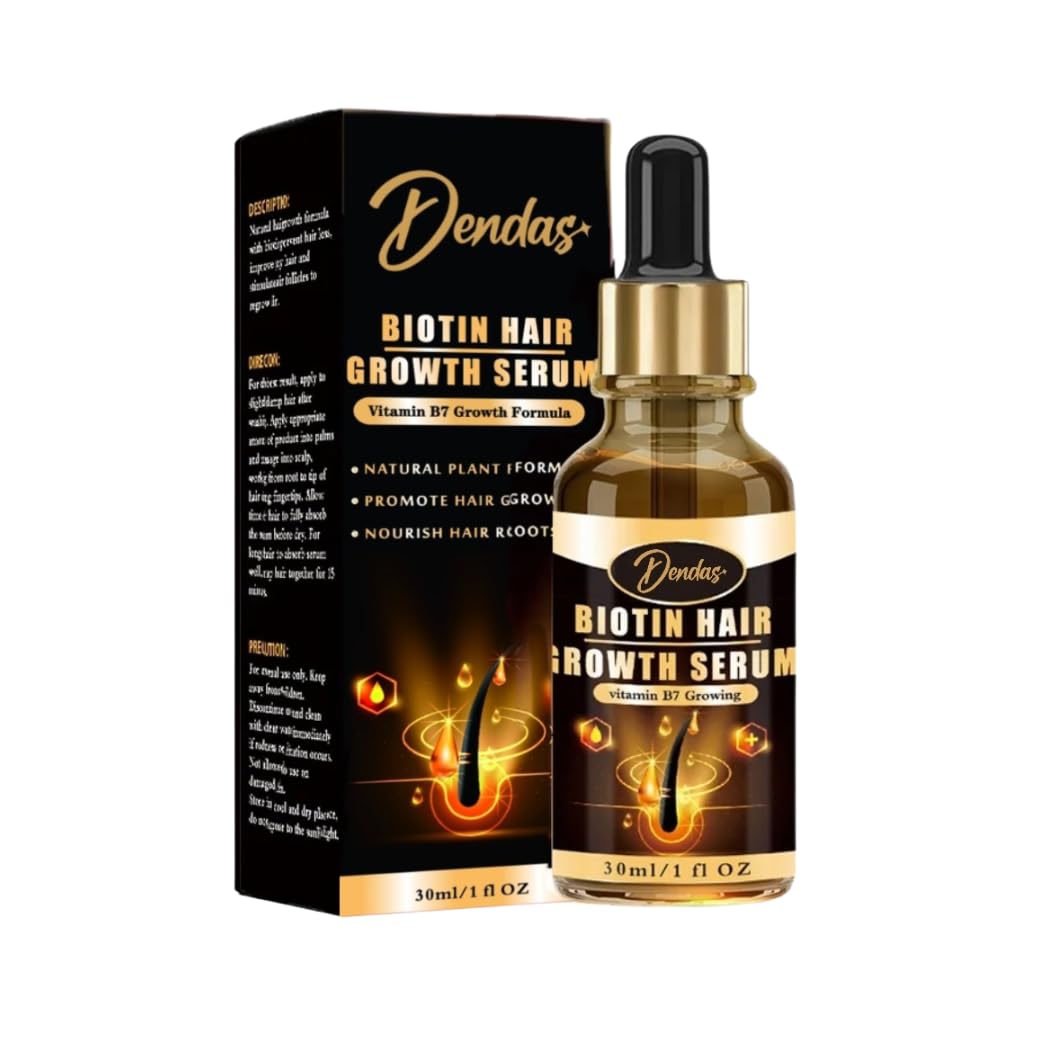 Dendas Biotin Hair Growth Serum - Anti-Hair Loss Essential Oil Treatment, Prevents Thinning, Repairs Dry & Frizzy Hair, Promotes