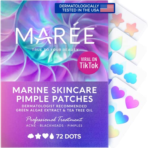 Maree Acne Patches & Facial Polish For Hydrocolloid Acne Treatment - Natural Green Algae Extract & Tea Tree Oil - Cover And Redu